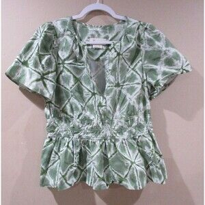 Anthropologie The Somerset Blouse in Green Shibori Dye Women Lg V-neck